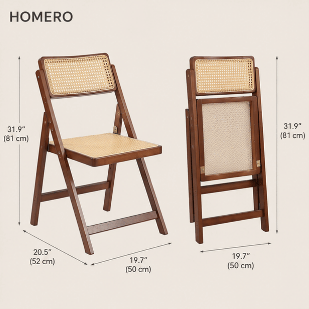 Solid Wood Frame Ergonomic Seating Rattan Folding Chair