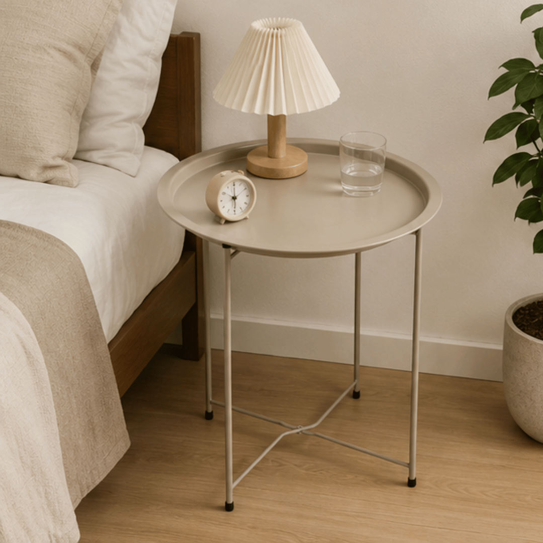 Minimalist Folding Metal Side Table with Removable Tray