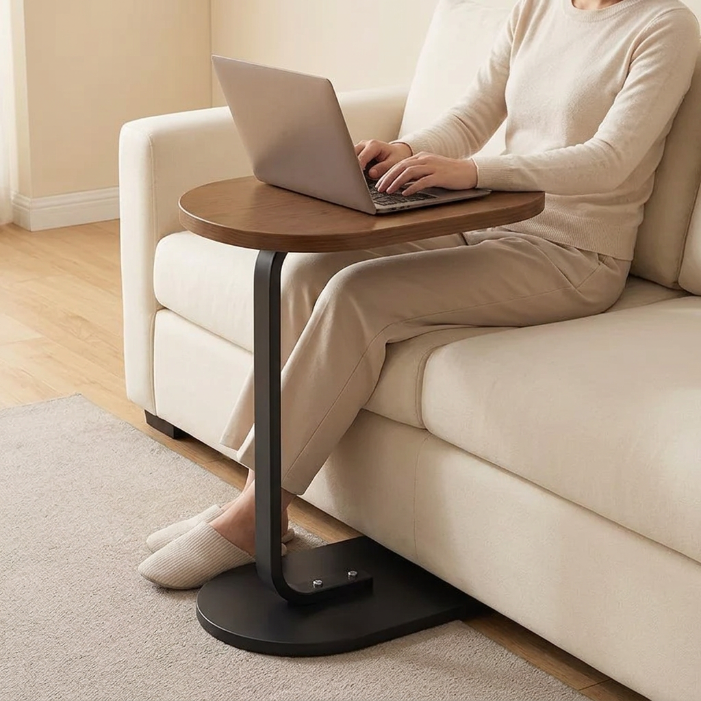 Homero Modern C Shaped Wooden Metal Side Table
