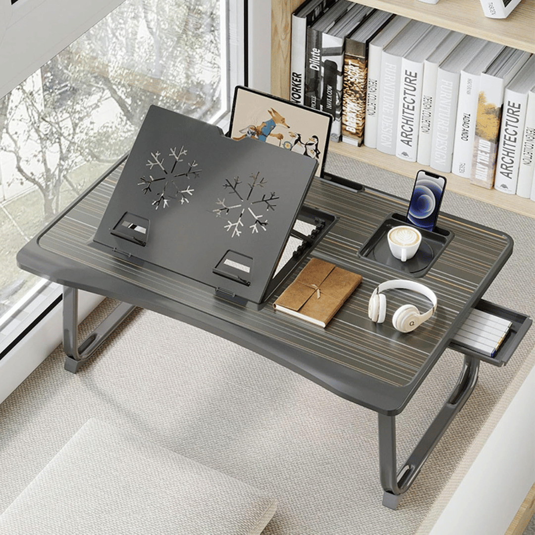 Multipurpose Wooden Laptop Desk with Tilting Panel and Foldable Legs
