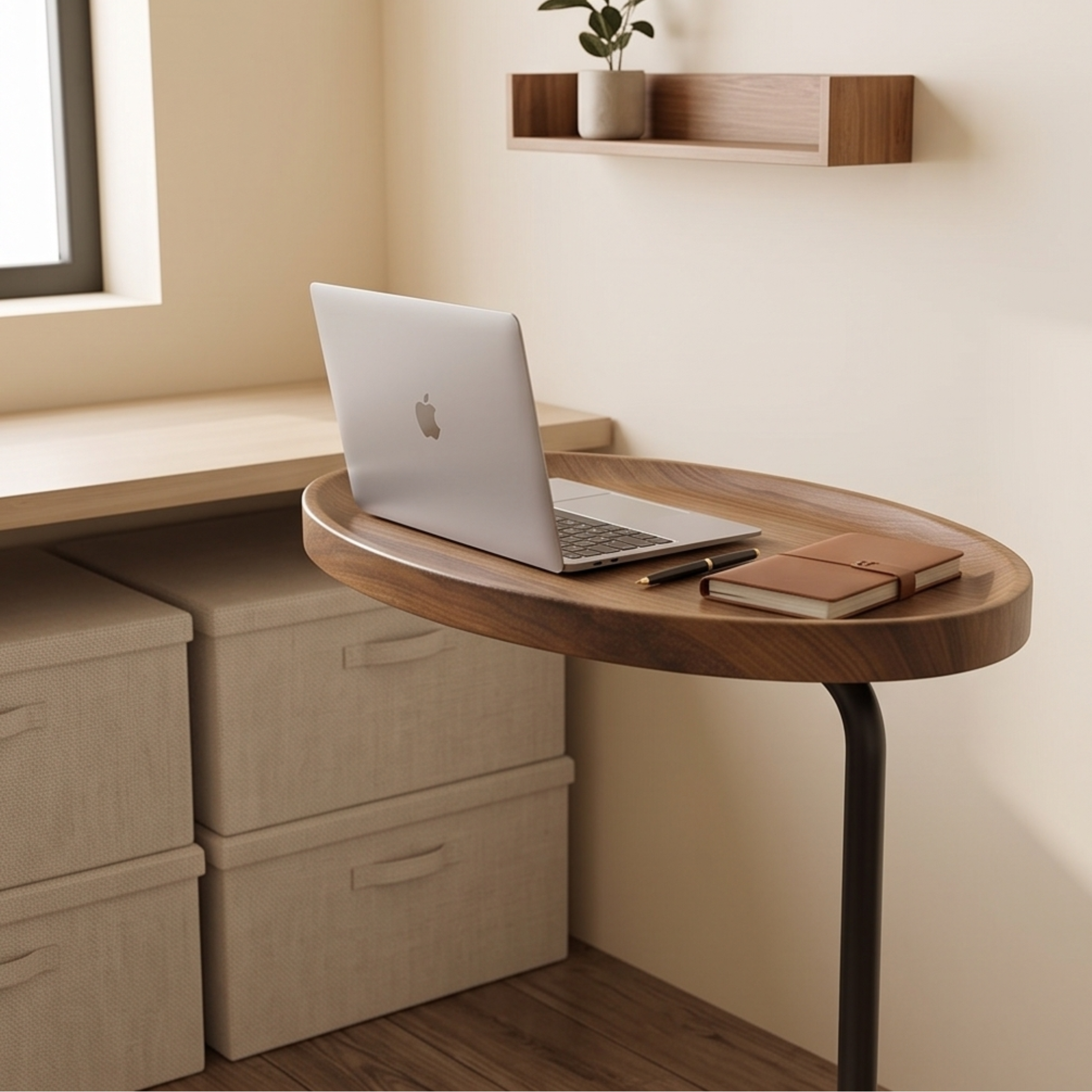 Modern C Shaped Wooden End Table with Smooth Top and Strong Metal Frame (Copy)