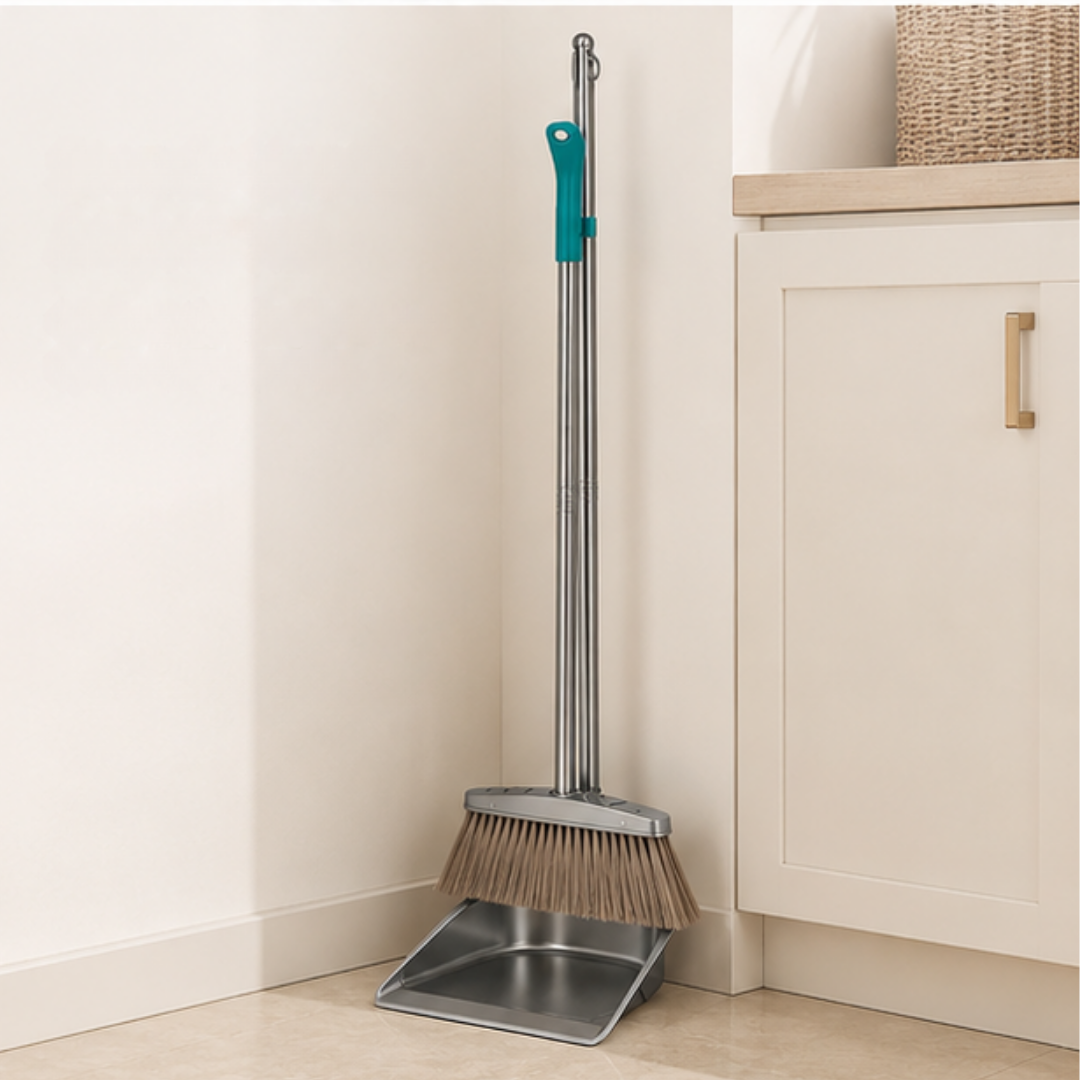Heavy Duty Stainless Steel Soft Bristles Broom Dustpan Set