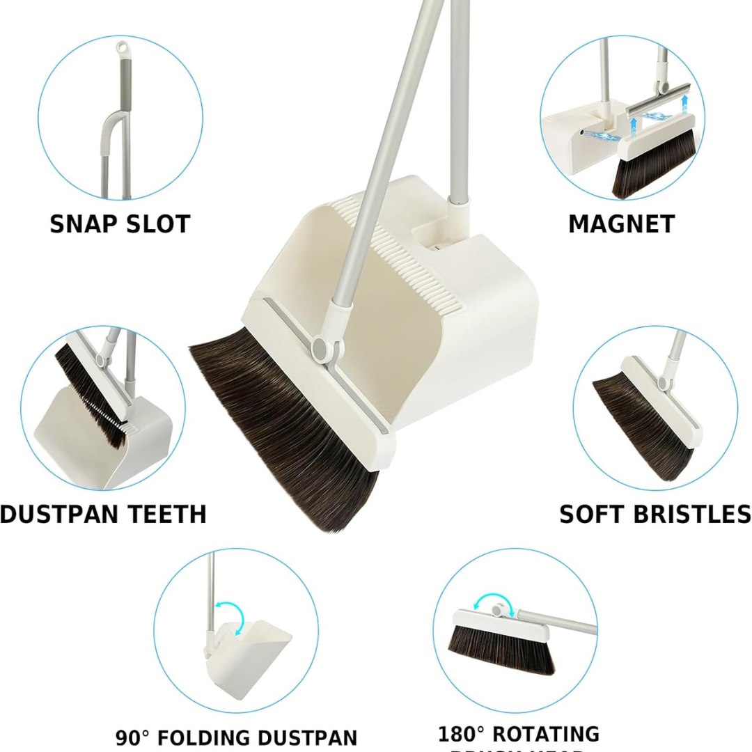 3 in 1 Magnetic 180 Degree Rotating Broom Head Dustpan with Spill Control