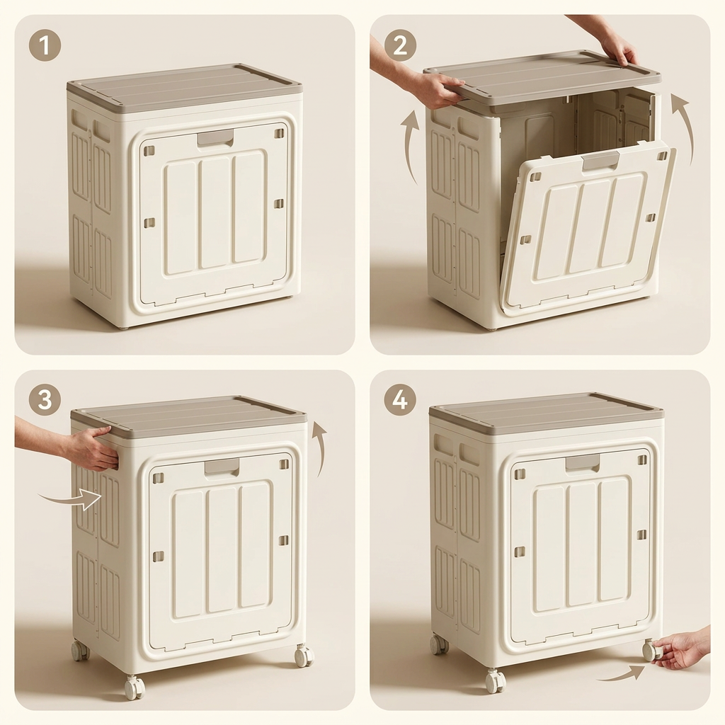 Multi Purpose Space-Saving & Stackable Foldable Storage Cabinet with Wheels