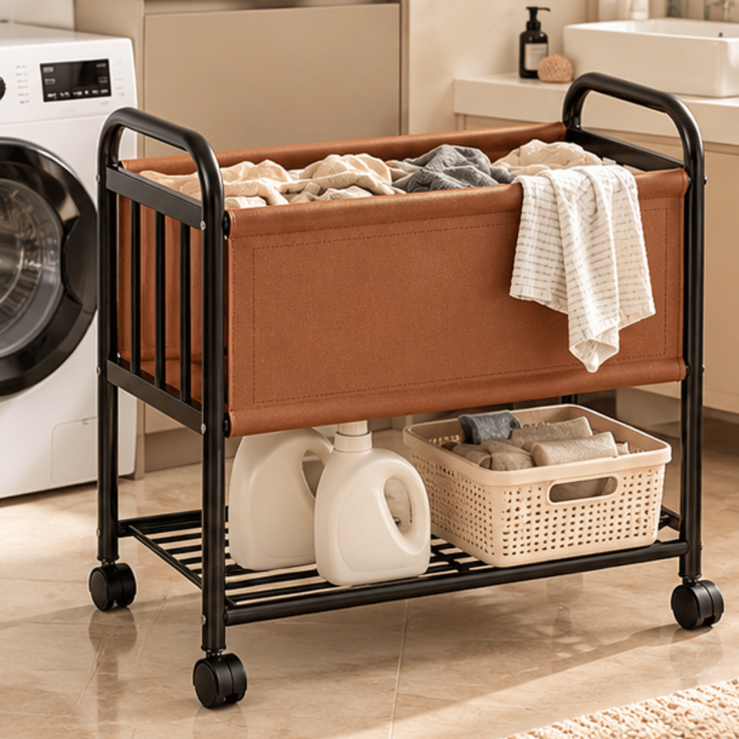 Multipurpose Rolling Laundry Basket Trolley with Fabric Hamper and Lower Storage Shelf