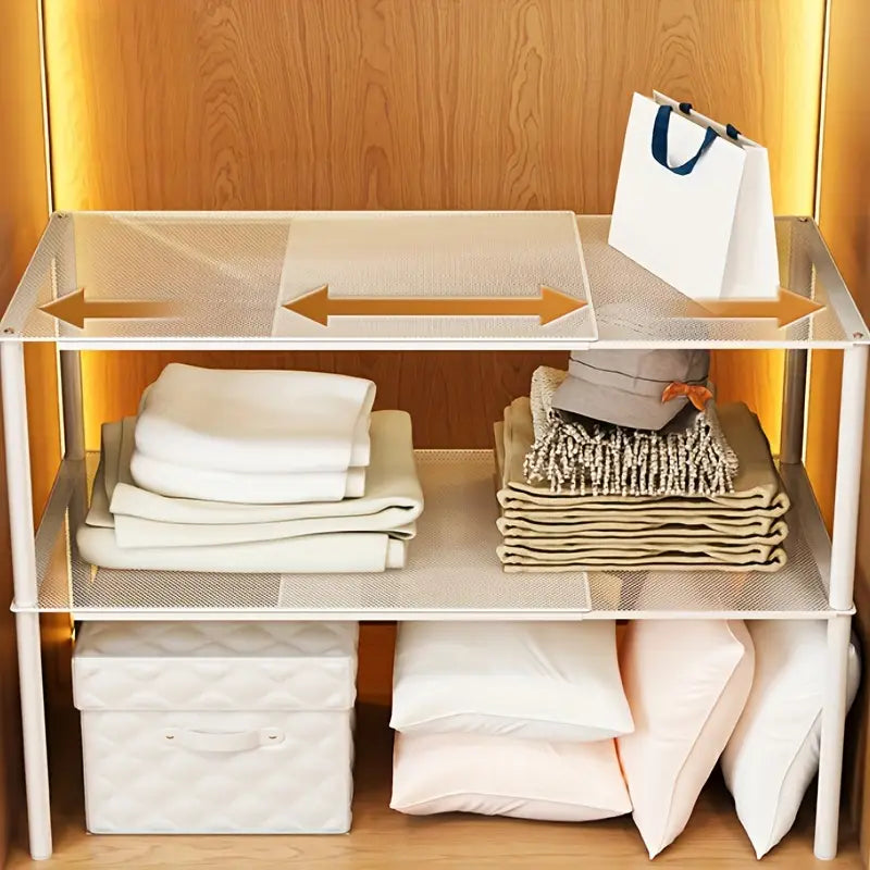 Homero Expandable Layered Closet Organizer Shelf White Carbon Steel