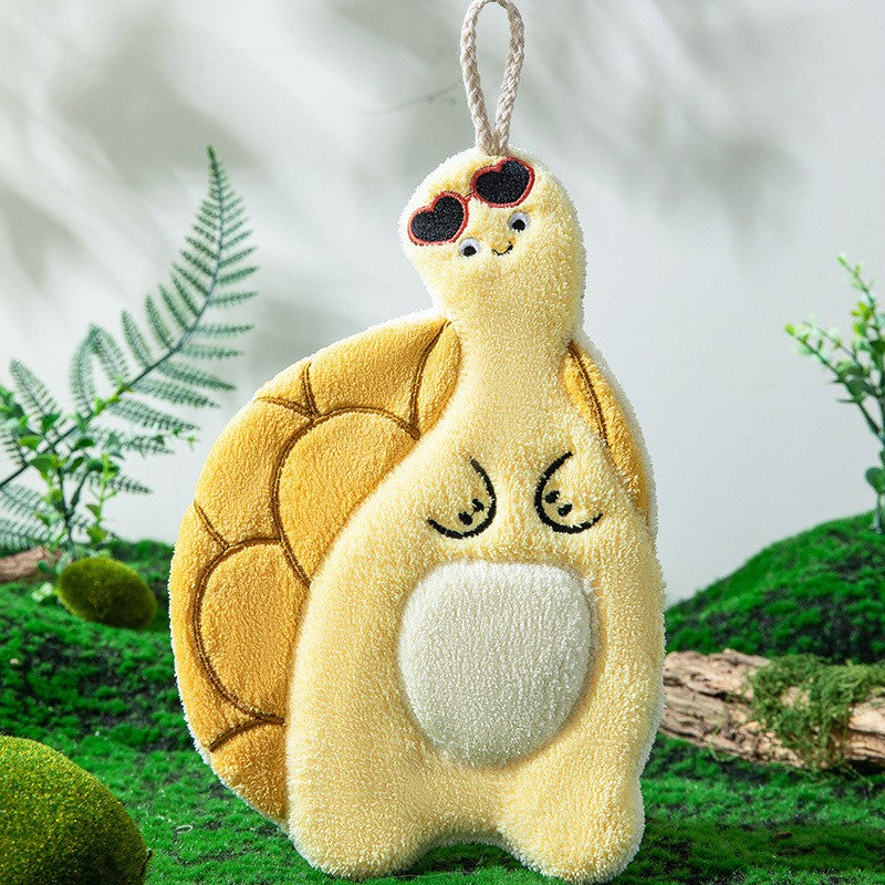 Cute Turtle Coral Fleece Absorbent Kitchen Hand Towel