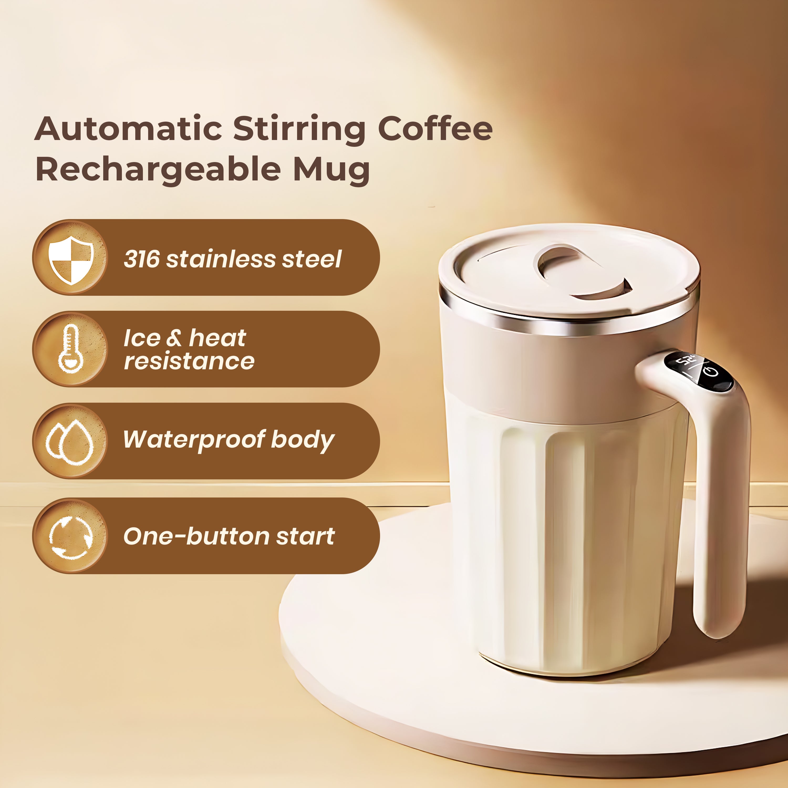 HOMERO Automatic Stirring Coffee Rechargeable Mug with Digital Display - 400ml