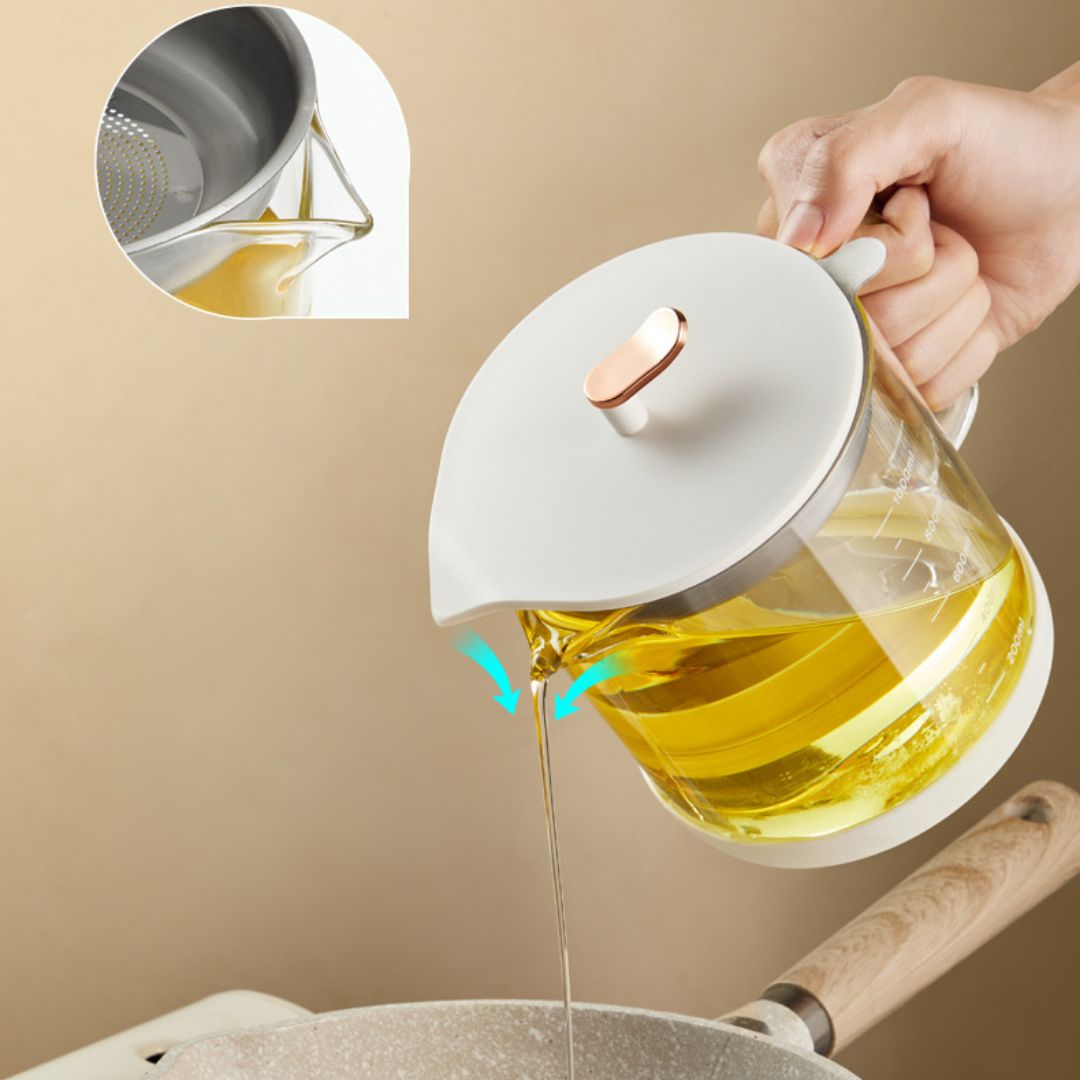 Homero Borosilicate Glass Oil Strainer Pot with Fine Mesh 1 Litre