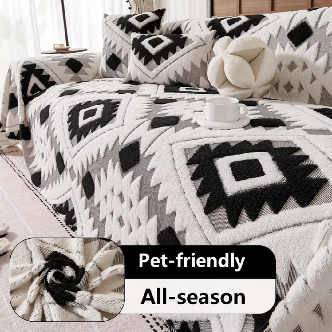 Diamond Pattern Elegant Reversible Chenille Fabric Throw Sofa Cover