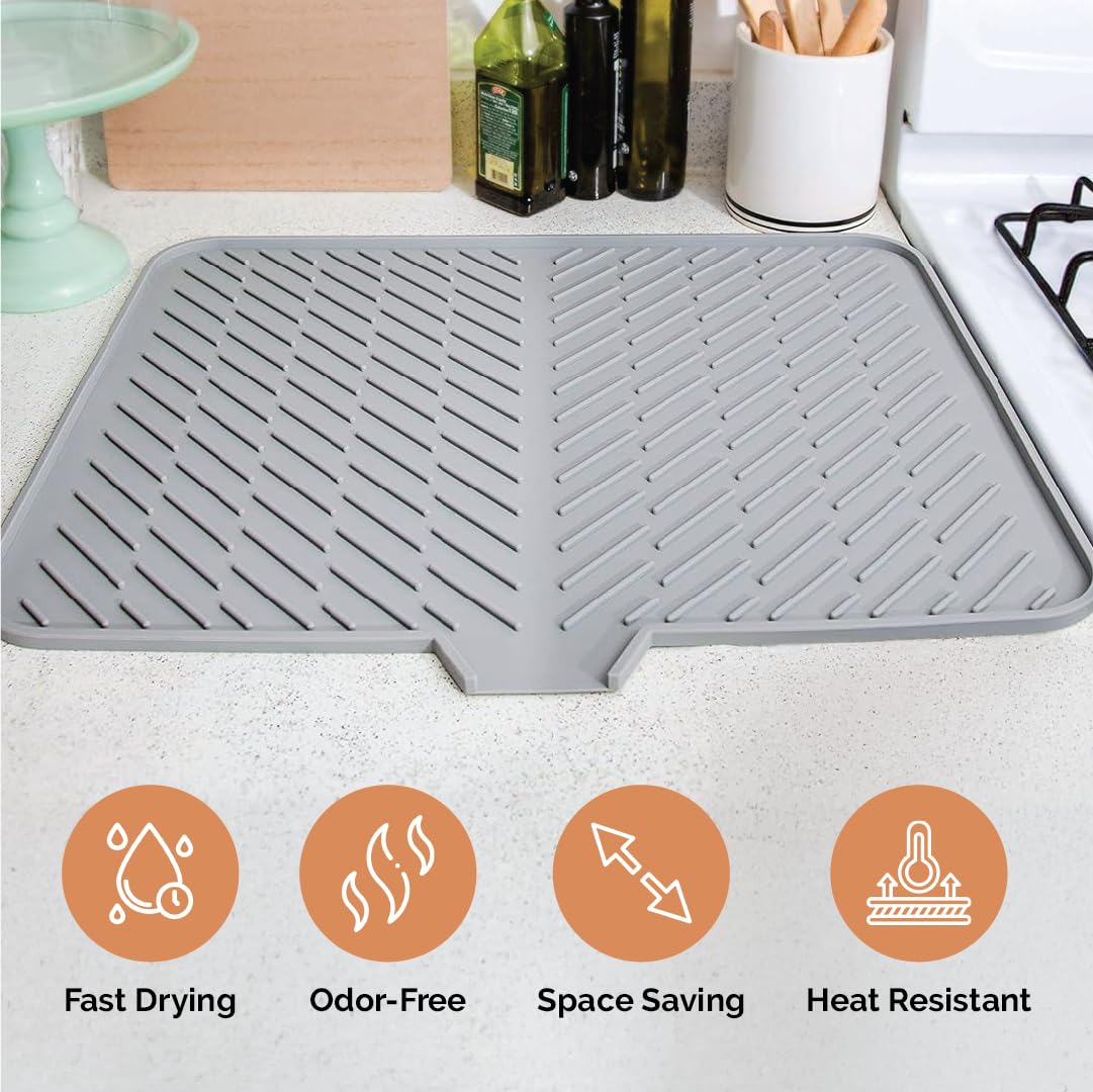 HOMERO Anti-Slip Silicone Quick-Drain Drying Mat with Sink Lip