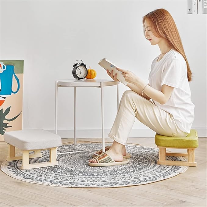 Rectangular Stool with Solid Wood Support Legs