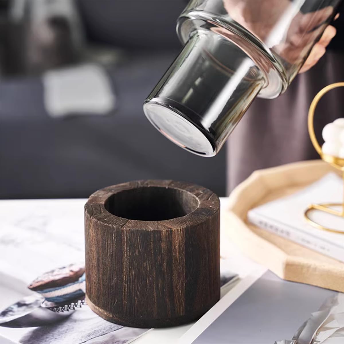 Homero Cylinder Vases with Wooden Base for Home Decor