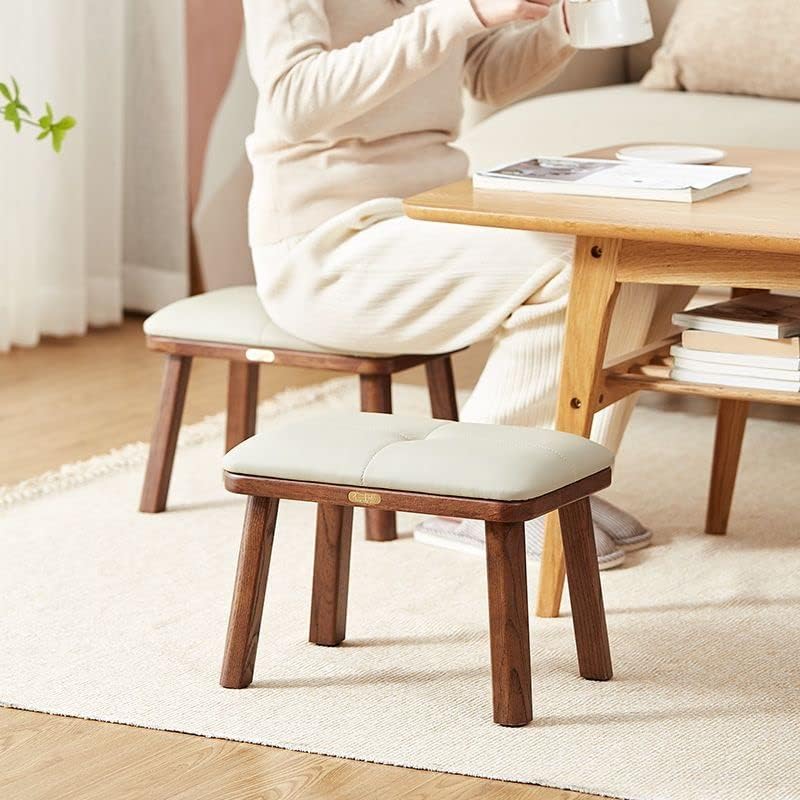 HOMERO Solid Wood Upholstered Accent Stool