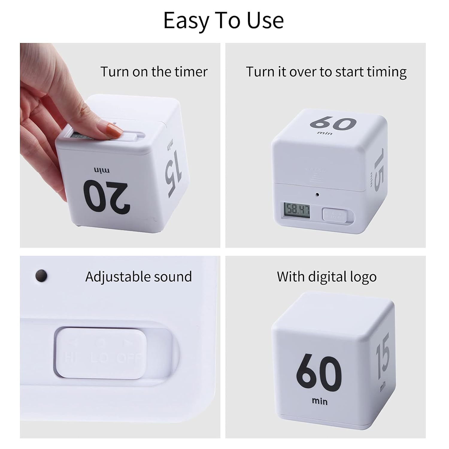 HOMERO Smart Cube Timer with Gravity Sensor (15-60 Minutes)