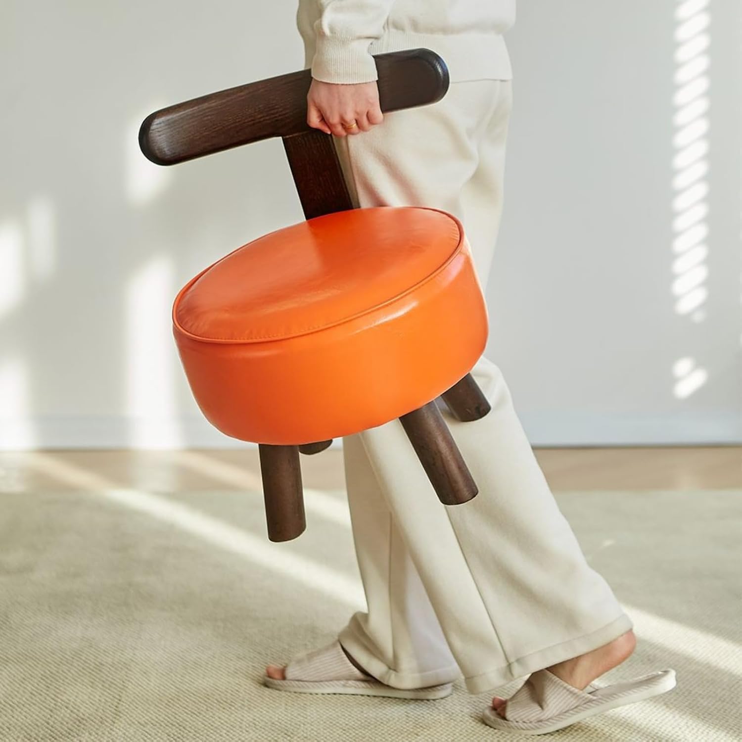 Homero 360° Swivel Vanity Foot Stool PU Leather with Backrest