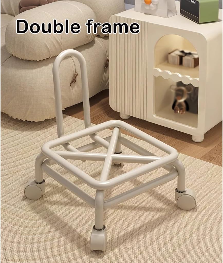 PU Leather Back Support Rolling Stool with 360° Swivel Wheels