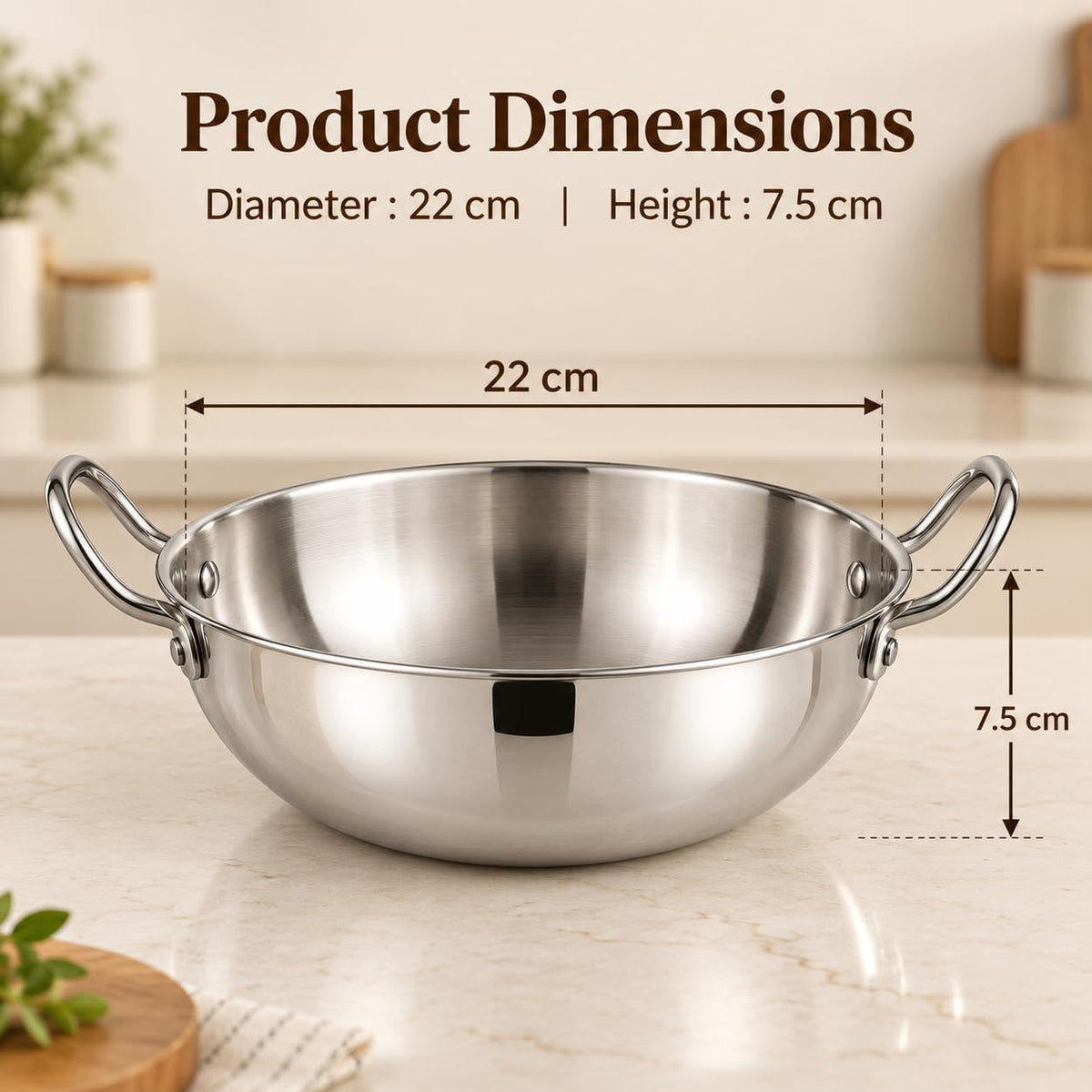 Premium Stainless Steel Mirror Finish Deep Kadhai
