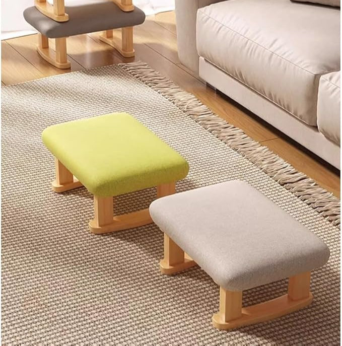 Rectangular Stool with Solid Wood Support Legs