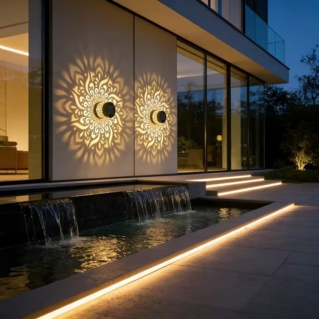 7 Color Changing LED Waterproof Solar Mandala Projection Wall Light