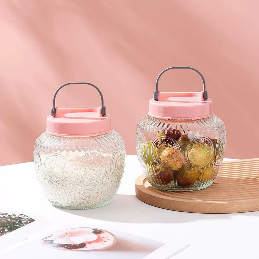 Homero Multi-Use Glass Jar with Handle and Airtight Lid Set of 3