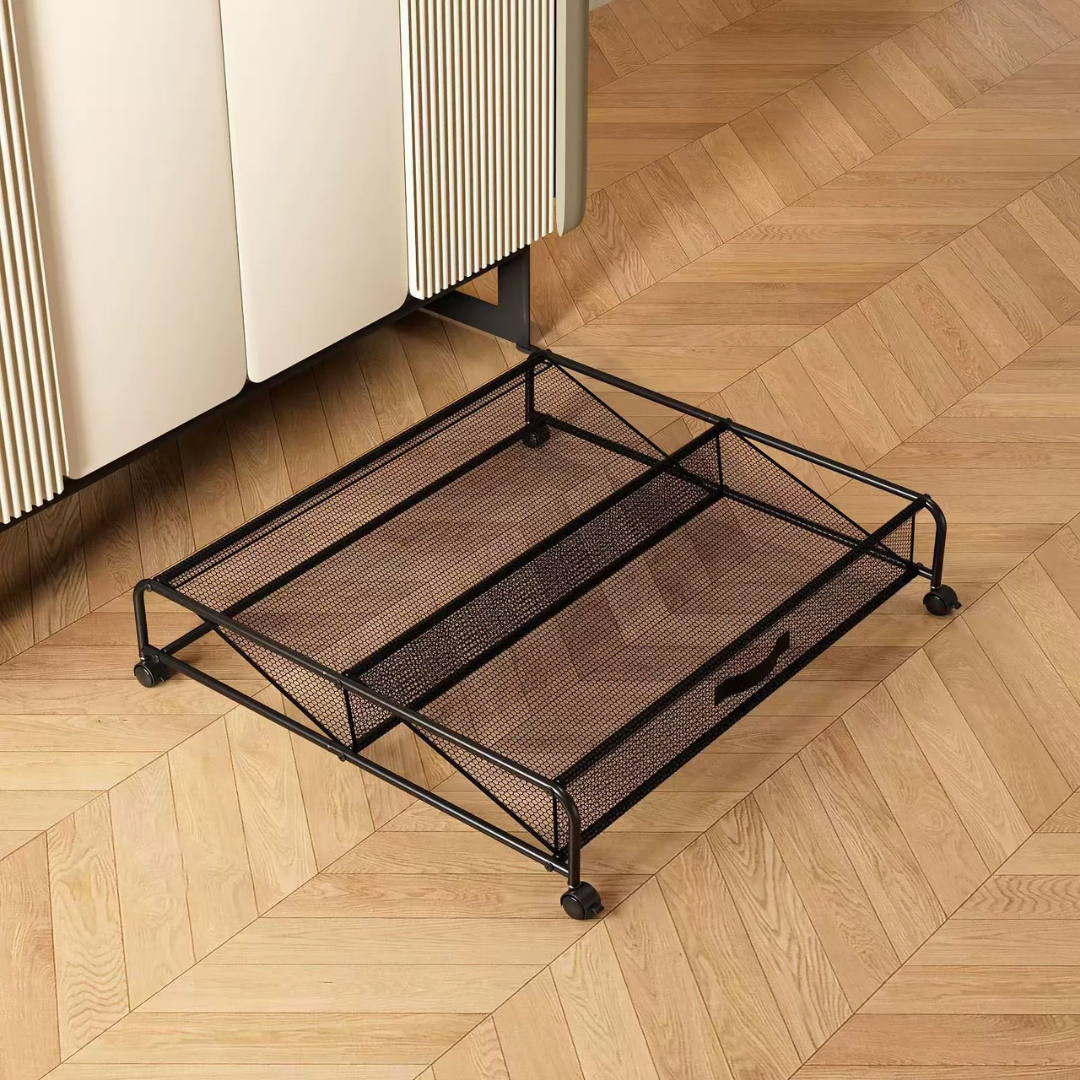 HOMERO Under Bed Shoe Storage Rack Metal Mesh Organizer with Rolling Wheels