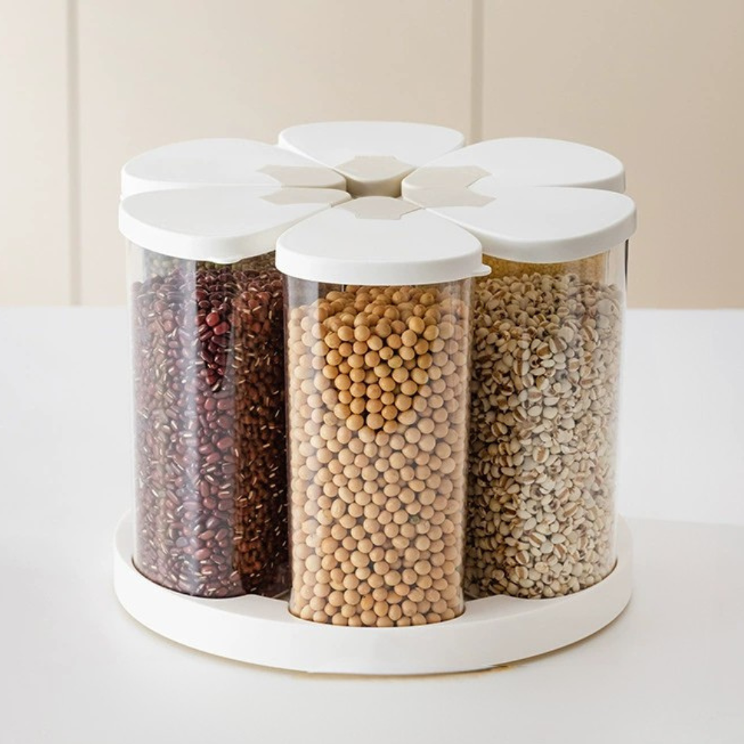 Homero 360 Degree Transparent Grain Storage Container with Rotating Base - 670ml Capacity