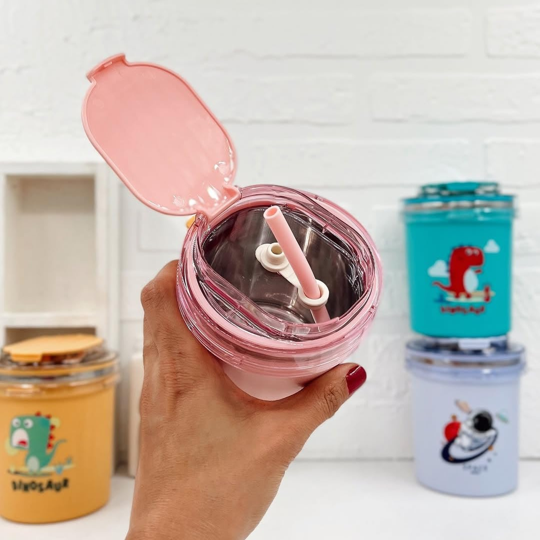 HOMERO Cartoon Stainless Steel Insulated Soup Mug with Spoon Straw - 530ML