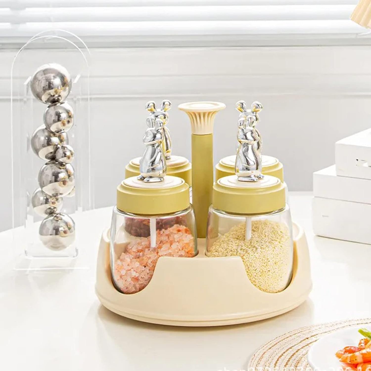 HOMERO 360 Degree Rotating Glass Bottle Organizer Spice Rack Set - 310ml