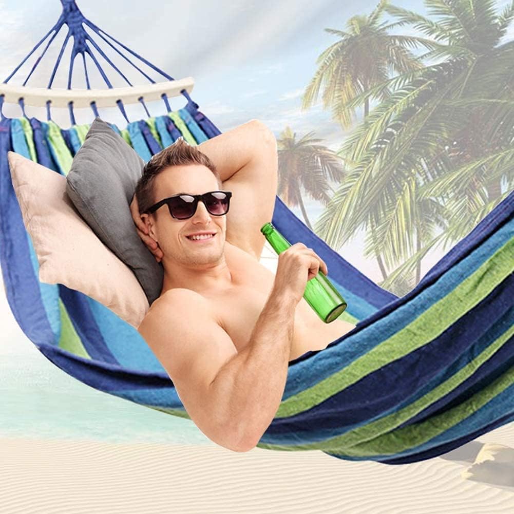 HOMERO Wooden Canvas Hammock Swing Bed Outdoor & Indoor - 200x100cm