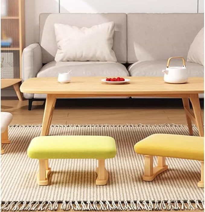 Rectangular Stool with Solid Wood Support Legs