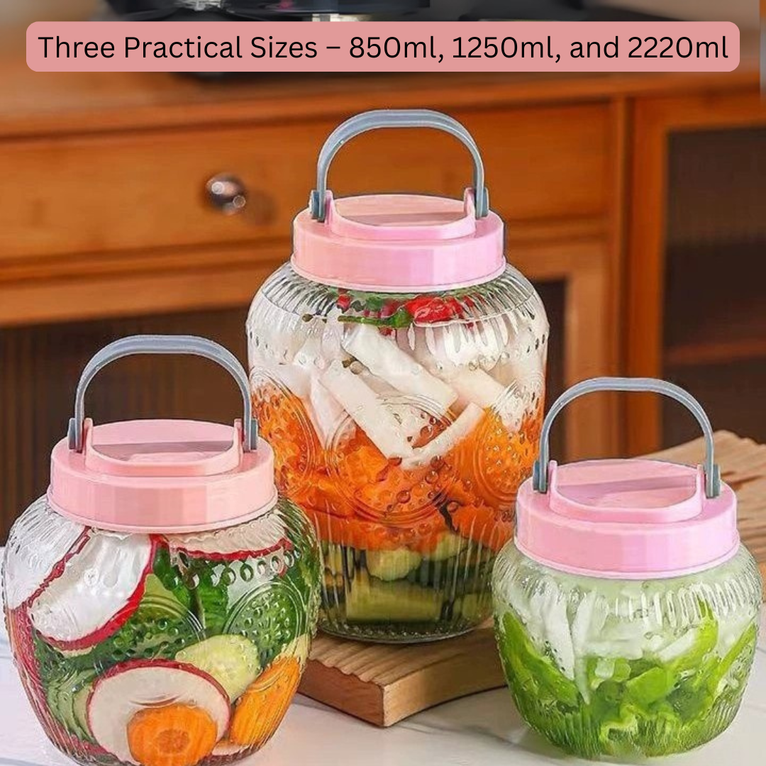 Homero Multi-Use Glass Jar with Handle and Airtight Lid Set of 3