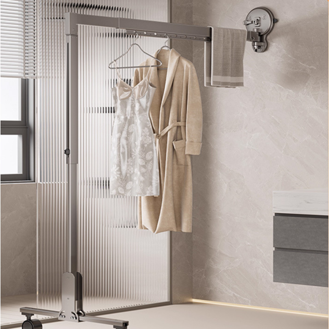 Homero Foldable Clothes Hanger Double Suction Cup Telescopic Drying Rod