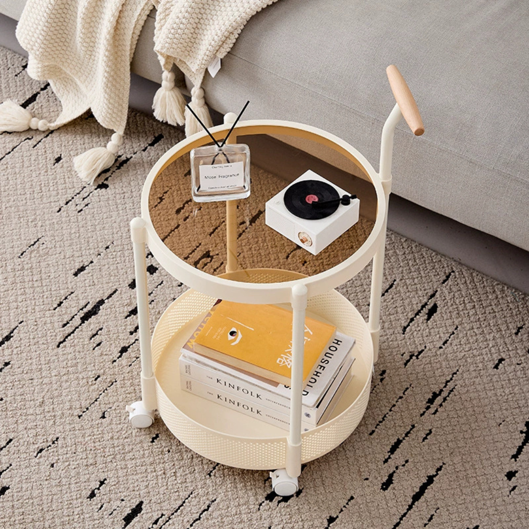 Homero Multipurpose Art Side Table Brown Glass Top - 2 Layer