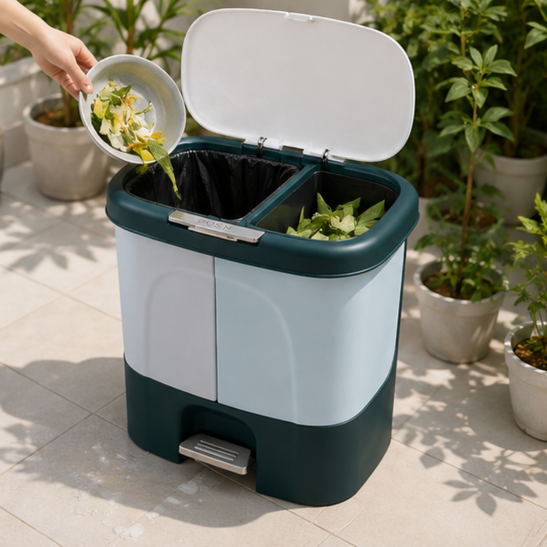 Dual Compartment Double Lid Waste Segregation Pedal Dustbin