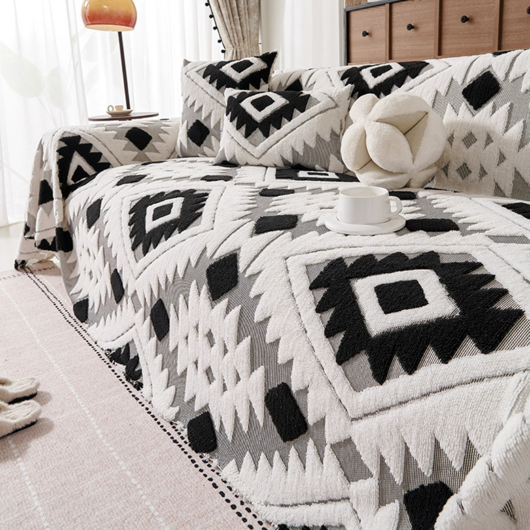 Diamond Pattern Elegant Reversible Chenille Fabric Throw Sofa Cover