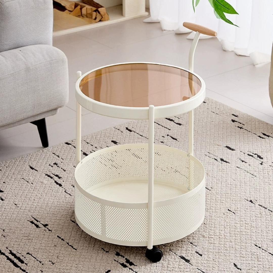 Homero Multipurpose Art Side Table Brown Glass Top - 2 Layer