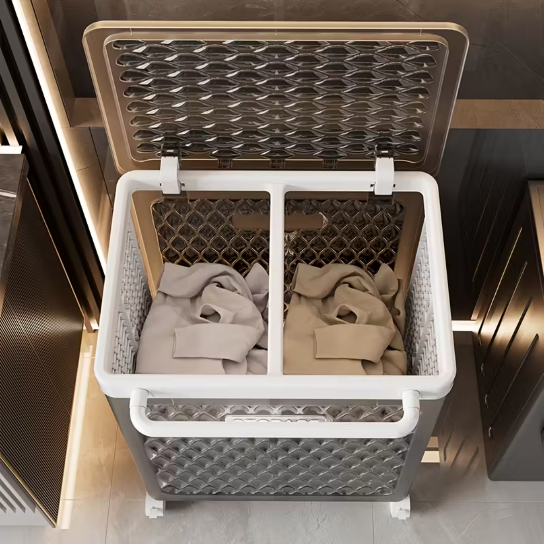 HOMERO 2-Compartment Laundry Hamper Rolling Basket with Lid