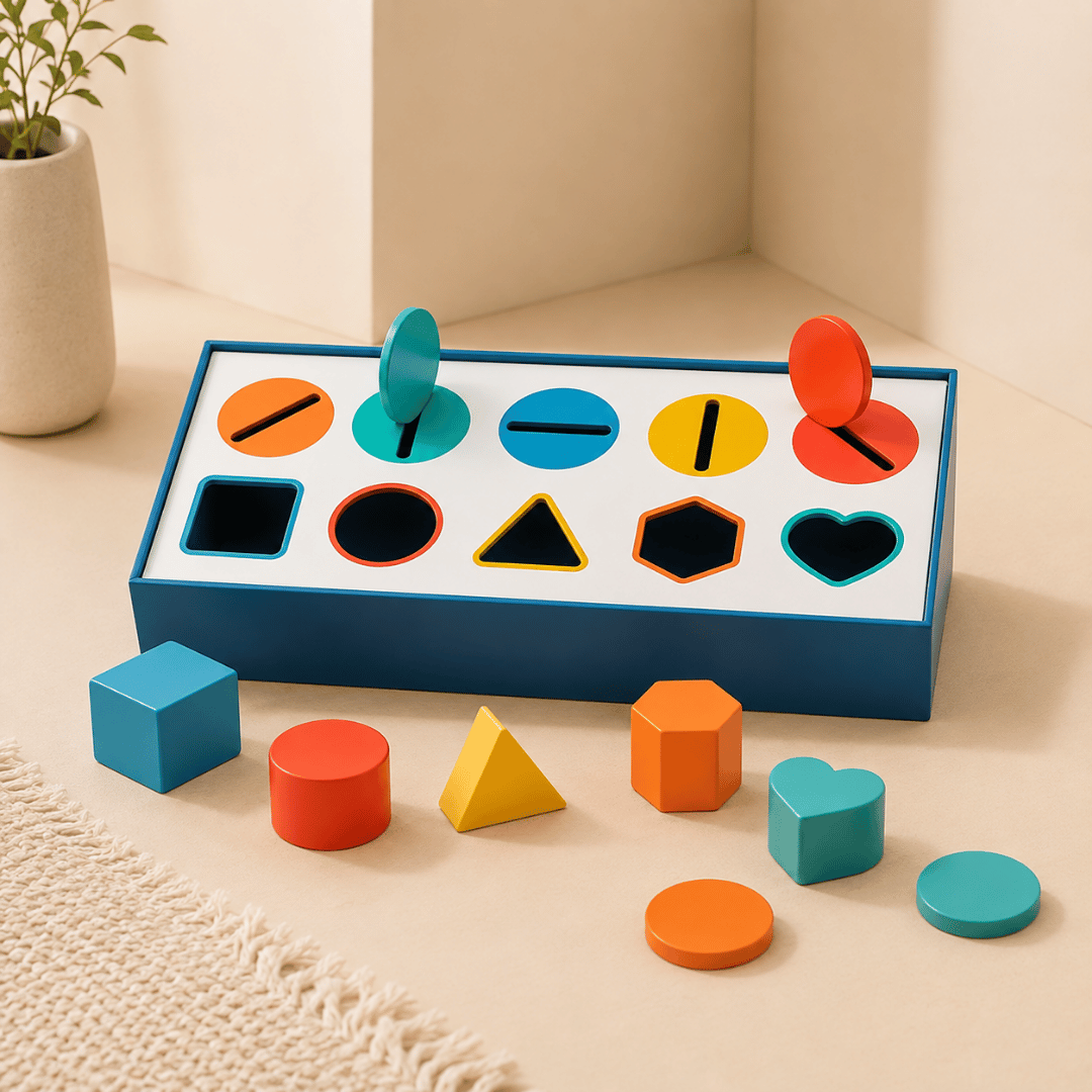 HOMERO Montessori Color Shape Classification Wooden Build Box Toy 10 Hole Set