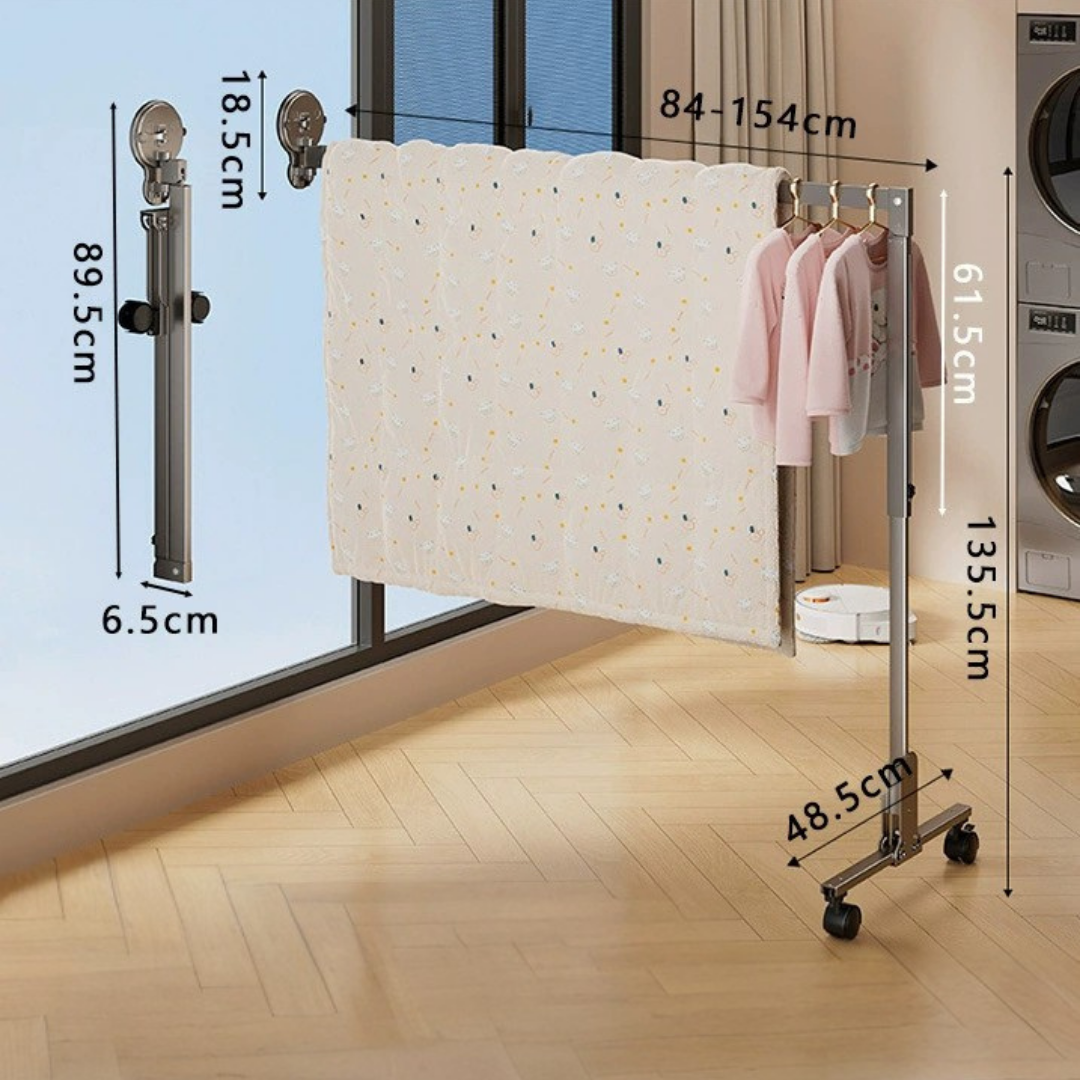 Homero Foldable Clothes Hanger Double Suction Cup Telescopic Drying Rod