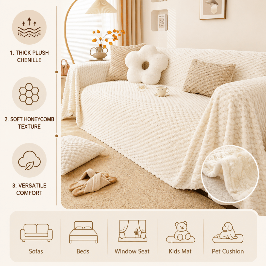 Luxury Honeycomb Plush Chenille Fabric Sofa Cover