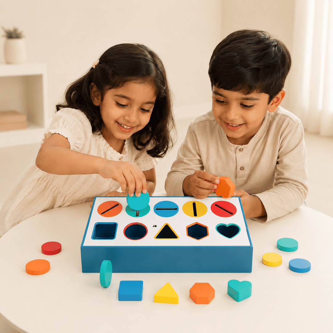 HOMERO Montessori Color Shape Classification Wooden Build Box Toy 10 Hole Set