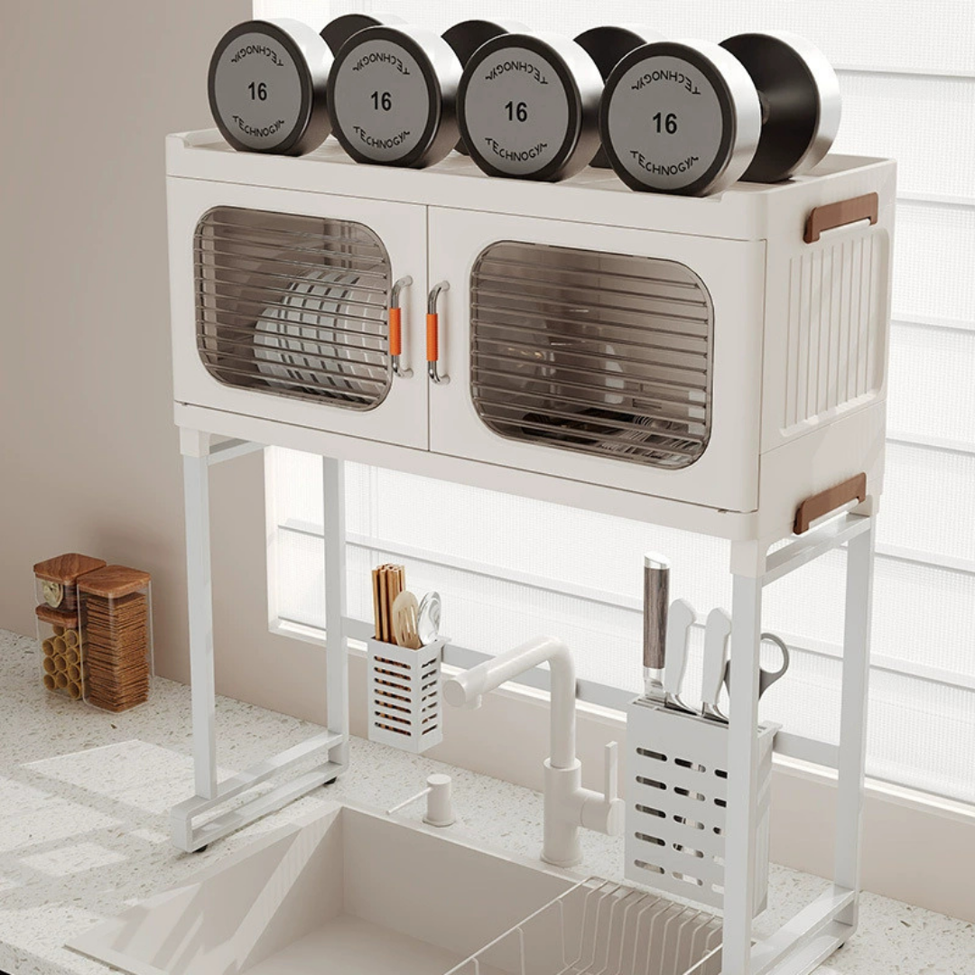 HOMERO Modern Kitchen Dish Drying Storage Shelf with Doors