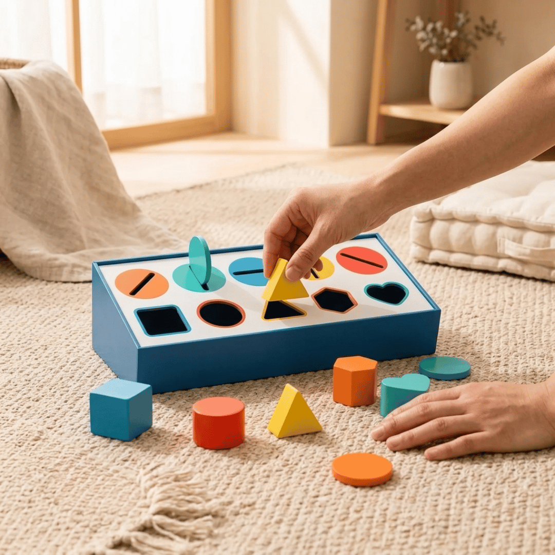 HOMERO Montessori Color Shape Classification Wooden Build Box Toy 10 Hole Set