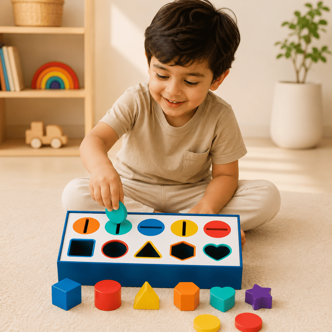 HOMERO Montessori Color Shape Classification Wooden Build Box Toy 10 Hole Set