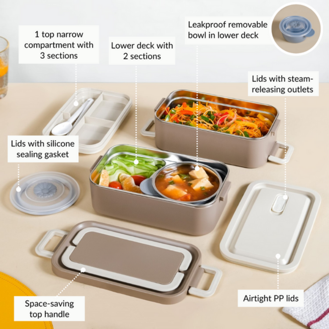 HOMERO Premium Double Layer Insulated Lunch Box - 2000 ml