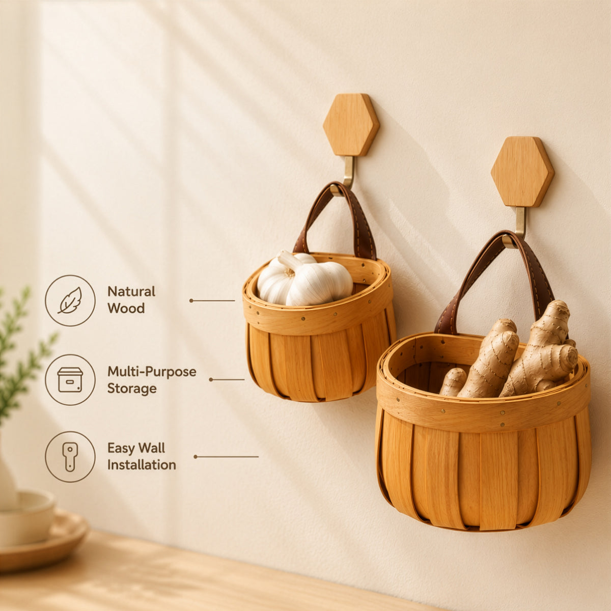 Homero Multi-Purpose Wooden Wall Hanging Storage Basket