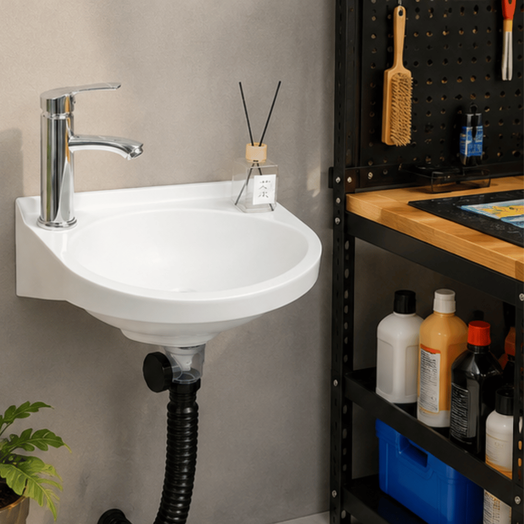 Space Saving Floating Plastic Basin No Drill Sink with Flexible Drainage