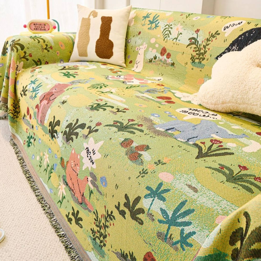 Premium Chenille Forest Story Throw Sofa Cover