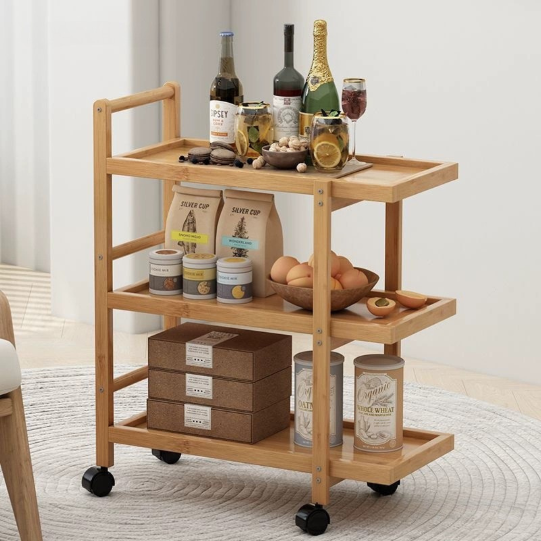 Multipurpose Bamboo Utility Cart Mobile Storage Organizer